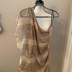 Bebe One-Shoulder Dress in Tan and Cream